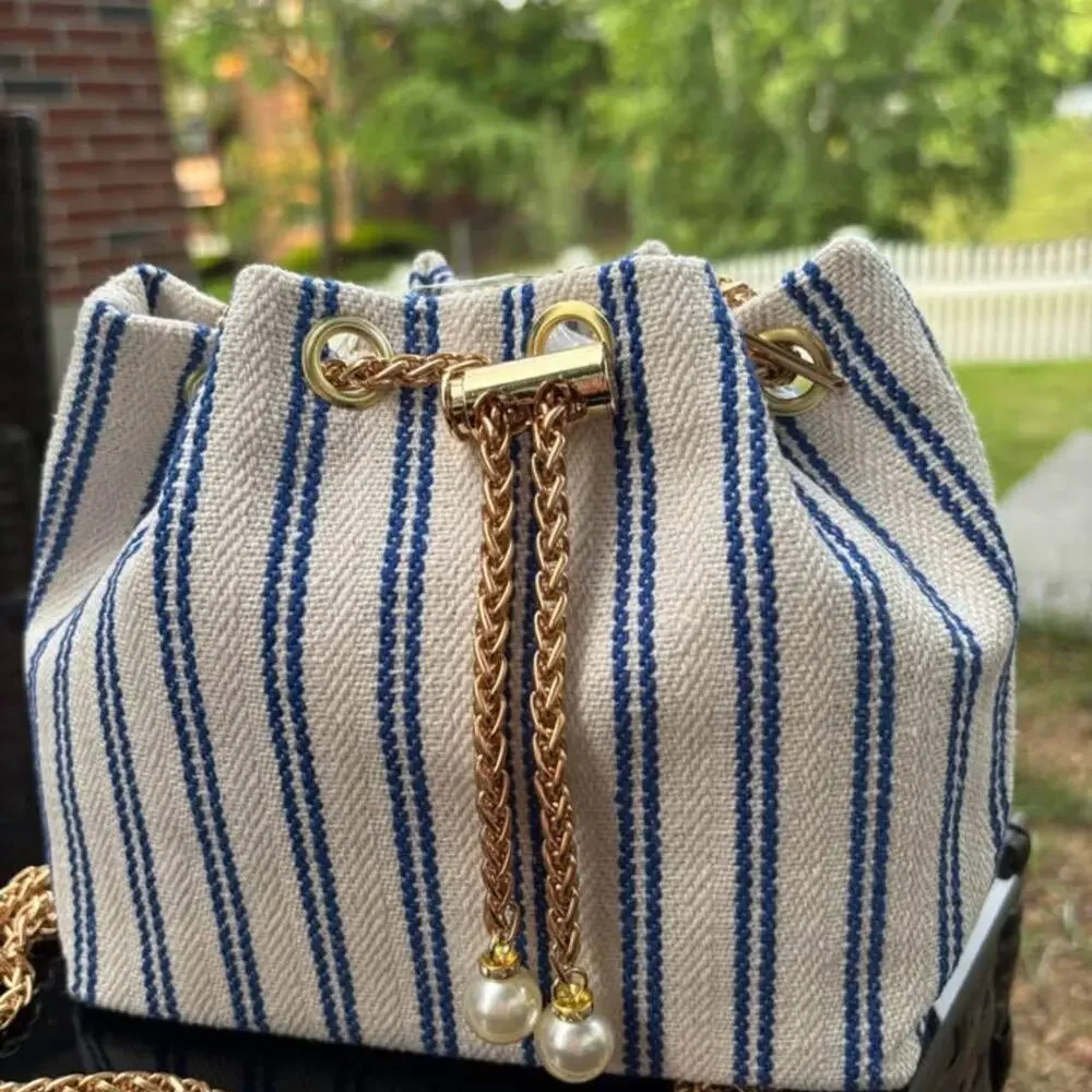 Blue striped mini shoulder bag - Picture 3 of 4